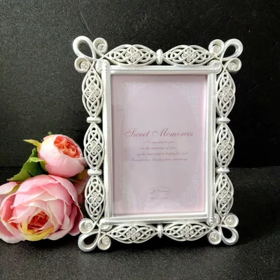 La Donna フォトフレーム シルバーカラーレース風 90x128mm