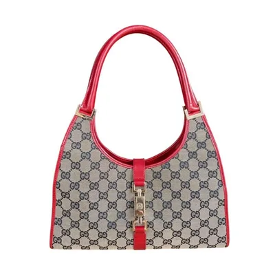 【真贋済】 GUCCI ジャッキー GG柄 ハンドバッグ キャンバス レッド