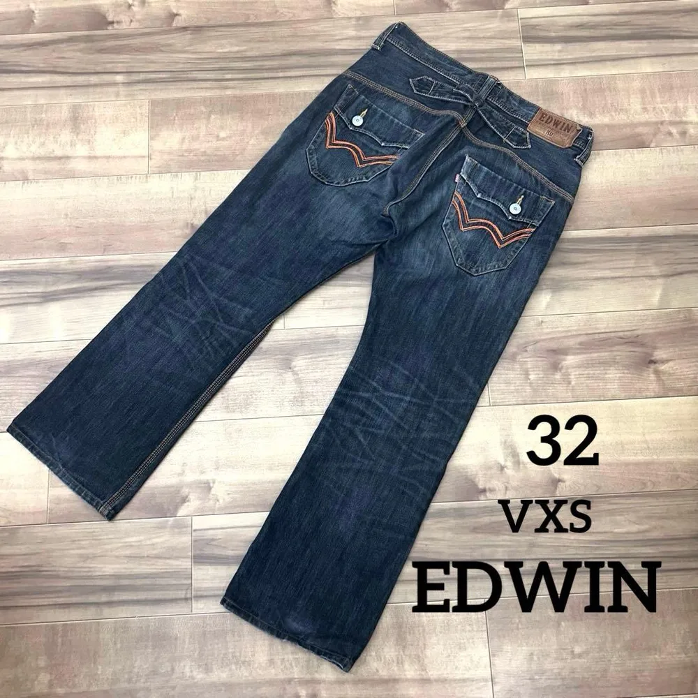EDWIN ブラックデニム W32 シンチバック フラップポケット 411VXS