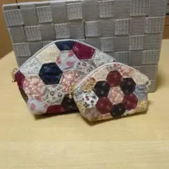 ハンドメイド パッチワーク ポーチ 花柄 大とミニサイズ 2個セット
