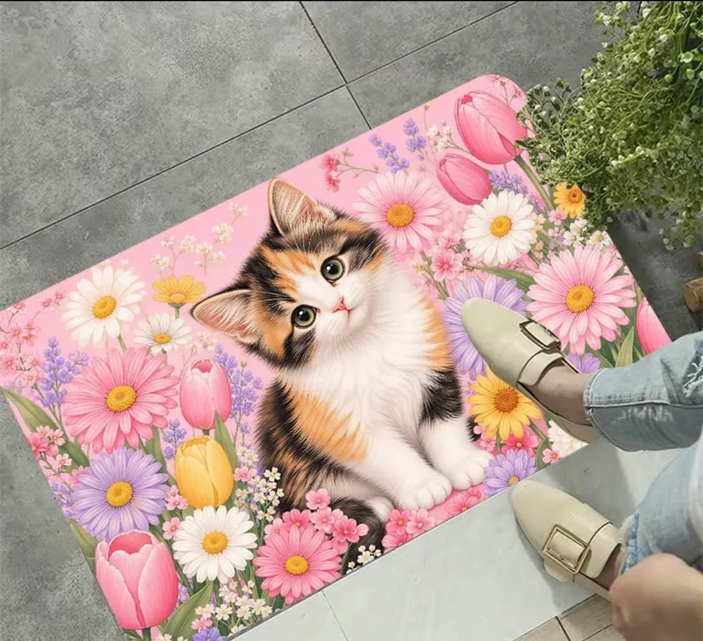 猫 花柄 玄関マット インテリア