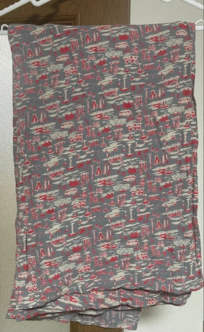 インド綿100% マルチクロス グレー赤 約145×215cm