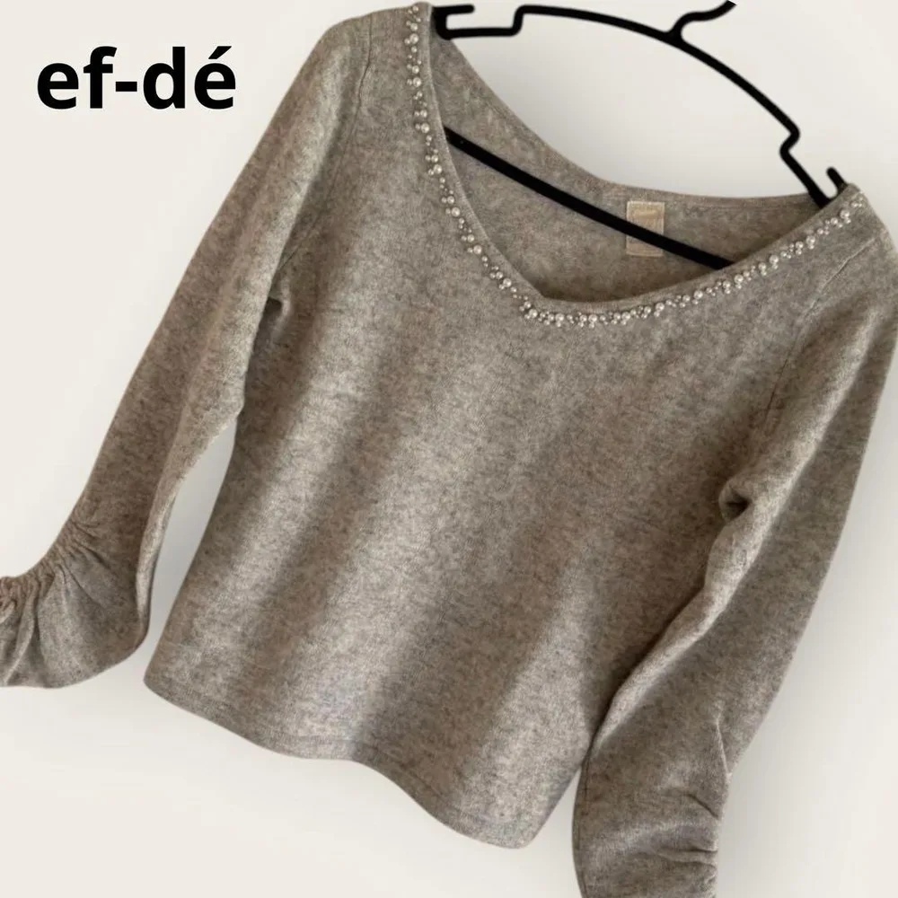 ef-de ビジュー付Vネック ニット M グレー 華奢見え 大人可愛い