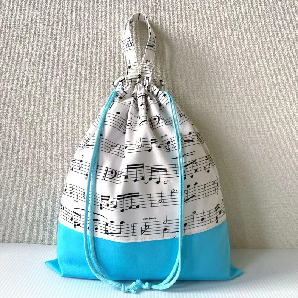 体操着袋お着替え袋 ハンドメイド 入園入学 NO.38音符楽譜柄