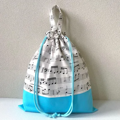 体操着袋お着替え袋 ハンドメイド 入園入学 NO.38音符楽譜柄