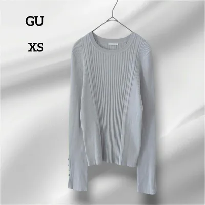 GU 長袖リブニット クルーネック ライトグレー XS
