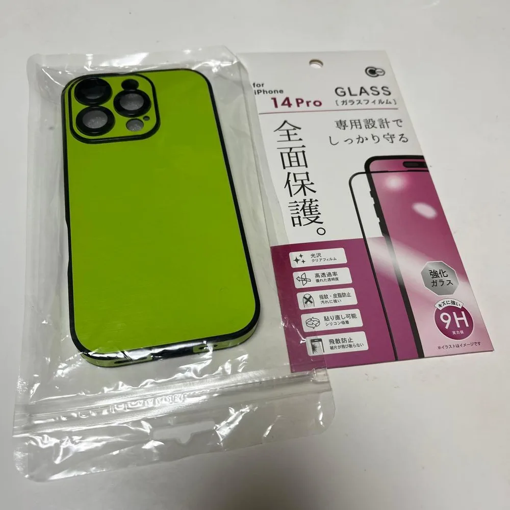 ★新品★iPhone 14 Pro★ケース★フィルム付★ライムグリーン★お洒落★