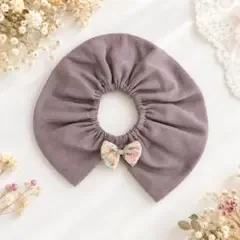 ハンドメイド フリルスタイ つけ襟風 くすみピンク リボン