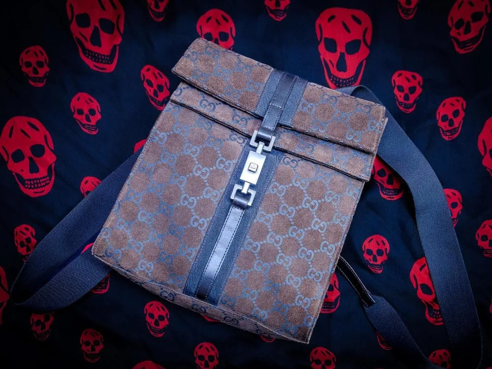 GUCCI GG柄 スエード×レザー バックパック リュック ブラウン グッチ