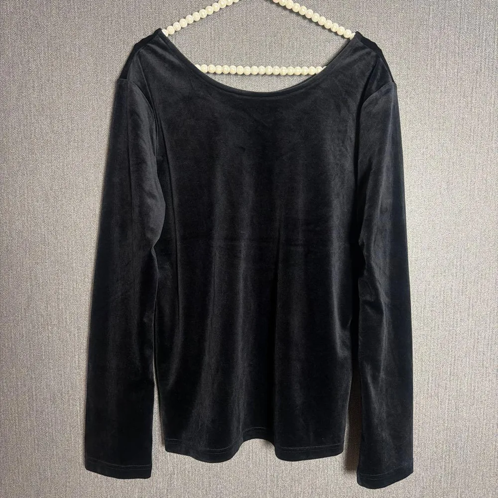 GU ベロア調 長袖カットソー ブラック XL ラウンドネック