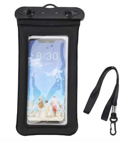 スマホ 防水ケース ストラップ付 海 プール お風呂 スマホポーチ カバー 黒