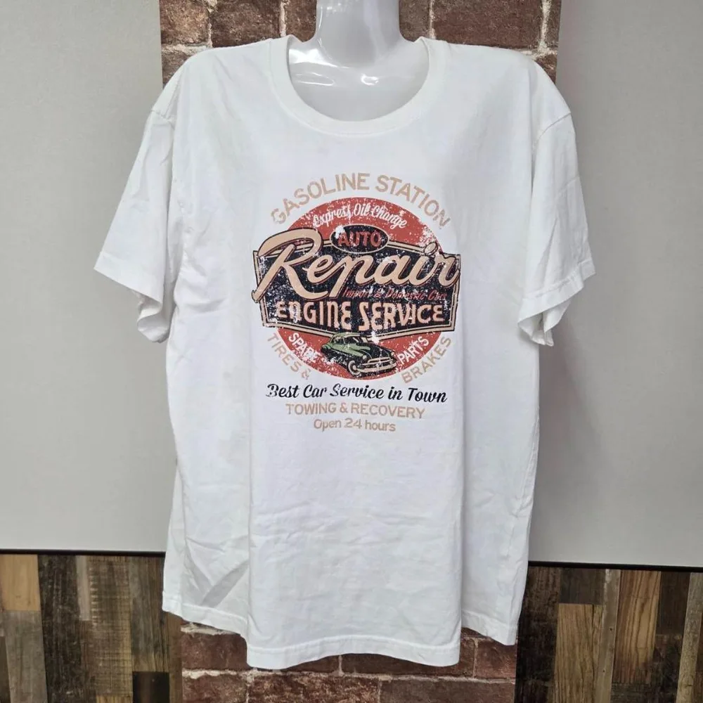 Tシャツ ホワイト アメカジ レトロ プリント クルーネック カジュアル