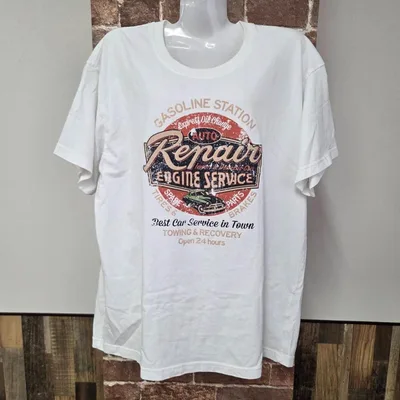 Tシャツ ホワイト アメカジ レトロ プリント クルーネック カジュアル