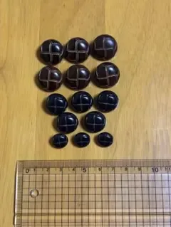 格子柄 ボタン 14個セット ブラウン ブラック