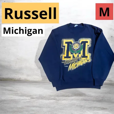 90s USA製 Russellラッセル カレッジスウェット ミシガン ネイビー