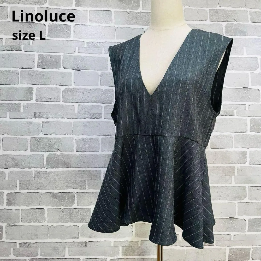 リノルーチェ Linoluce ペプラムジレ ストライプ グレー L C977