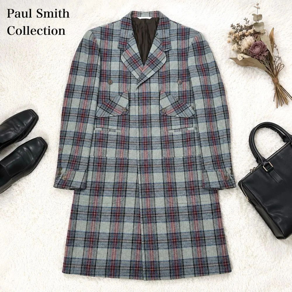 Paul Smith ウール チェスターコート ロング チェック柄 L 日本製