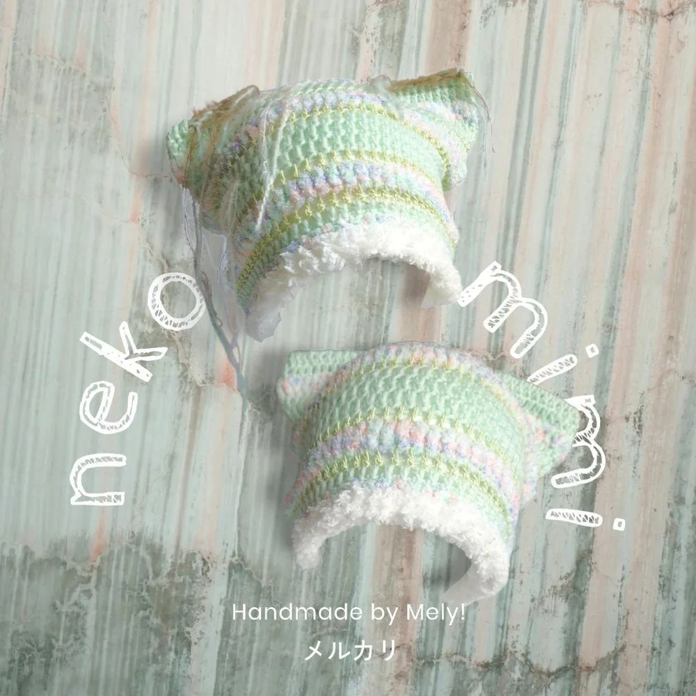 猫耳帽子 ニット帽 フェアリーコア フェアリーグランジ ハンドメイド♡緑ミント