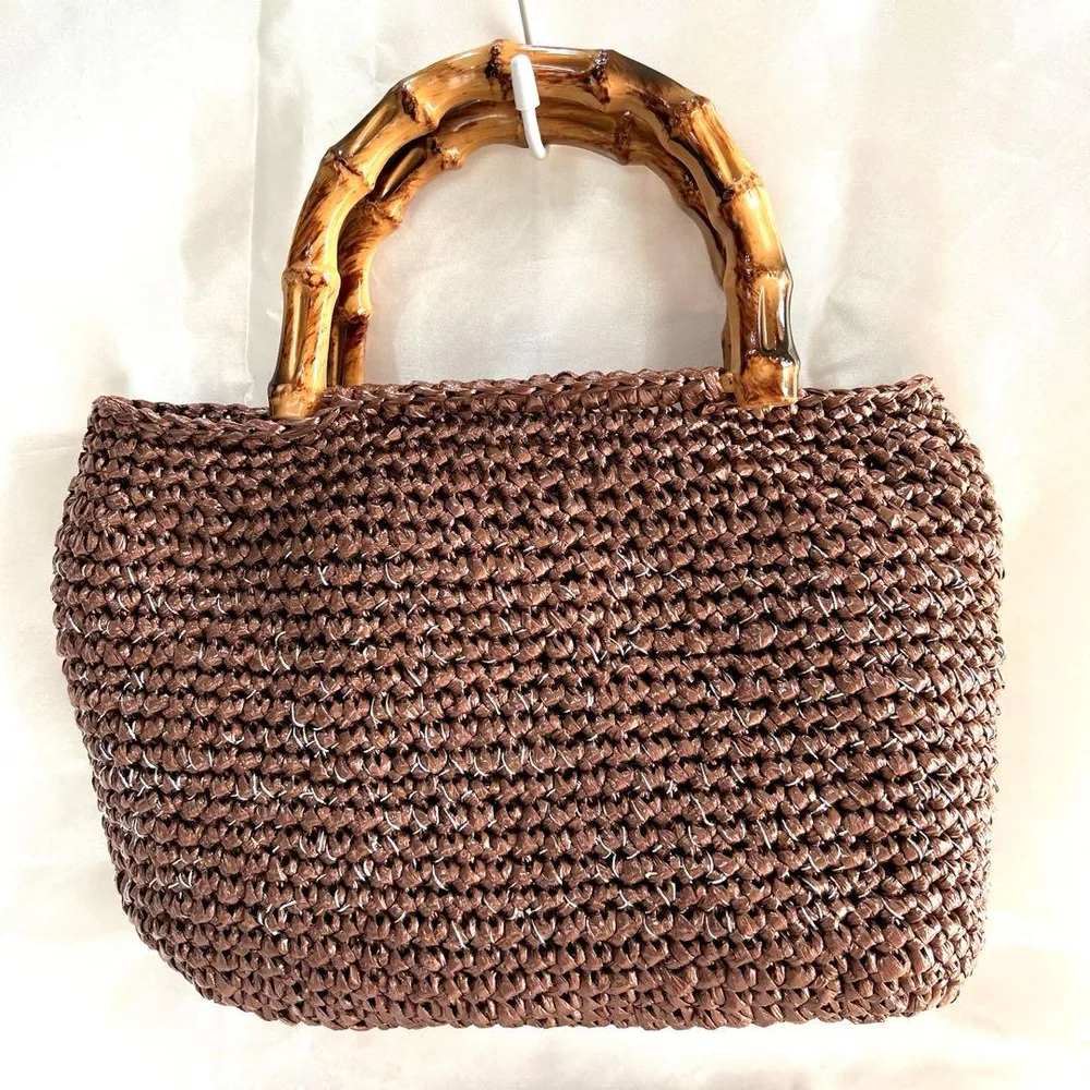 ハンドメイド バンブー風ハンドルバッグ 荷造りテープ