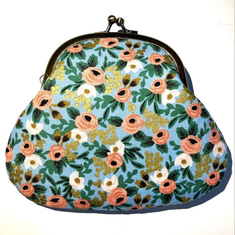 ハンドメイド がま口(花柄)コットンスティール