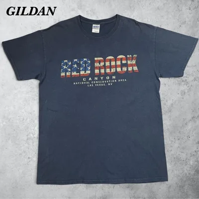 ギルダン Tシャツ L ネイビー 星条旗 フェード 古着 コットン 半袖 輸入
