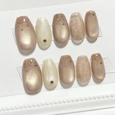ショートバレリーナ ゴールド ベージュ 大人ネイル マグネット 現品