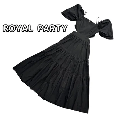 ROYAL PARTY 2wayスリーブウエスト開きマキシワンピース リボン 黒