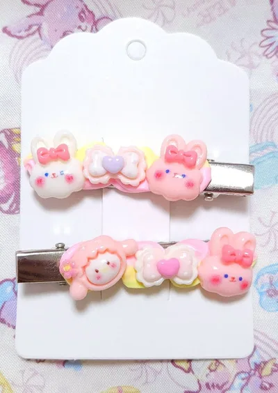 ♡うさぎ&リボンモチーフ♡ヘアクリップ♡ハンドメイド♡ホイップデコ♡