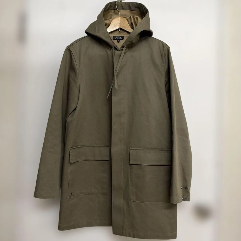 A.P.C. フード付きステンカラーコート カーキ L
