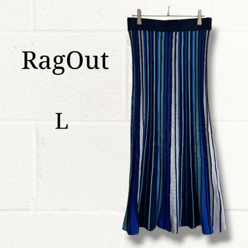 RagOut ラグアウト ニットロングスカート ストライプ ブルー L
