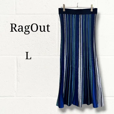 RagOut ラグアウト ニットロングスカート ストライプ ブルー L