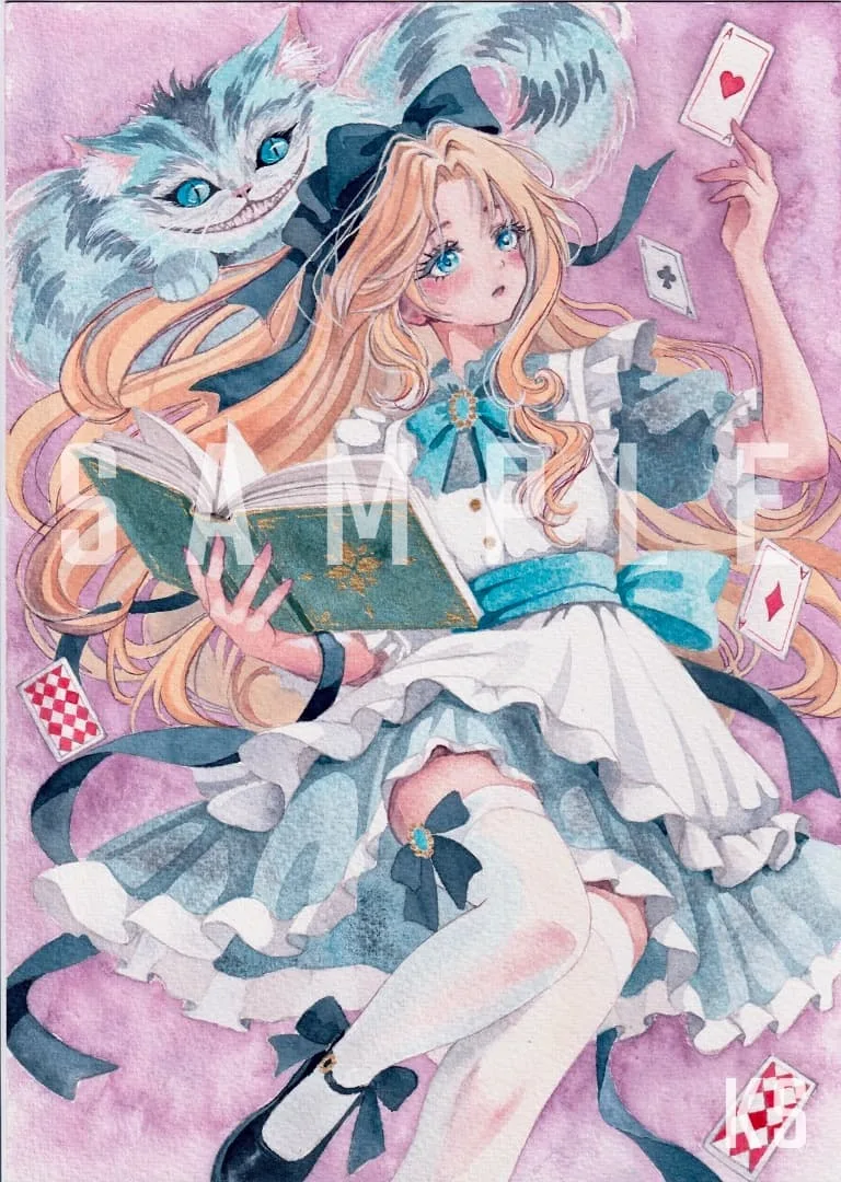 【原画・一点物】手描き水彩イラスト A4 不思議の国のアリス チェシャ猫