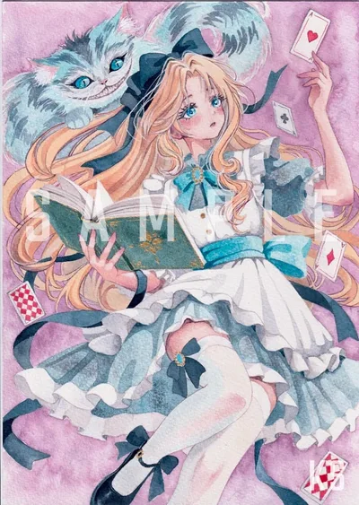【原画・一点物】手描き水彩イラスト A4 不思議の国のアリス チェシャ猫