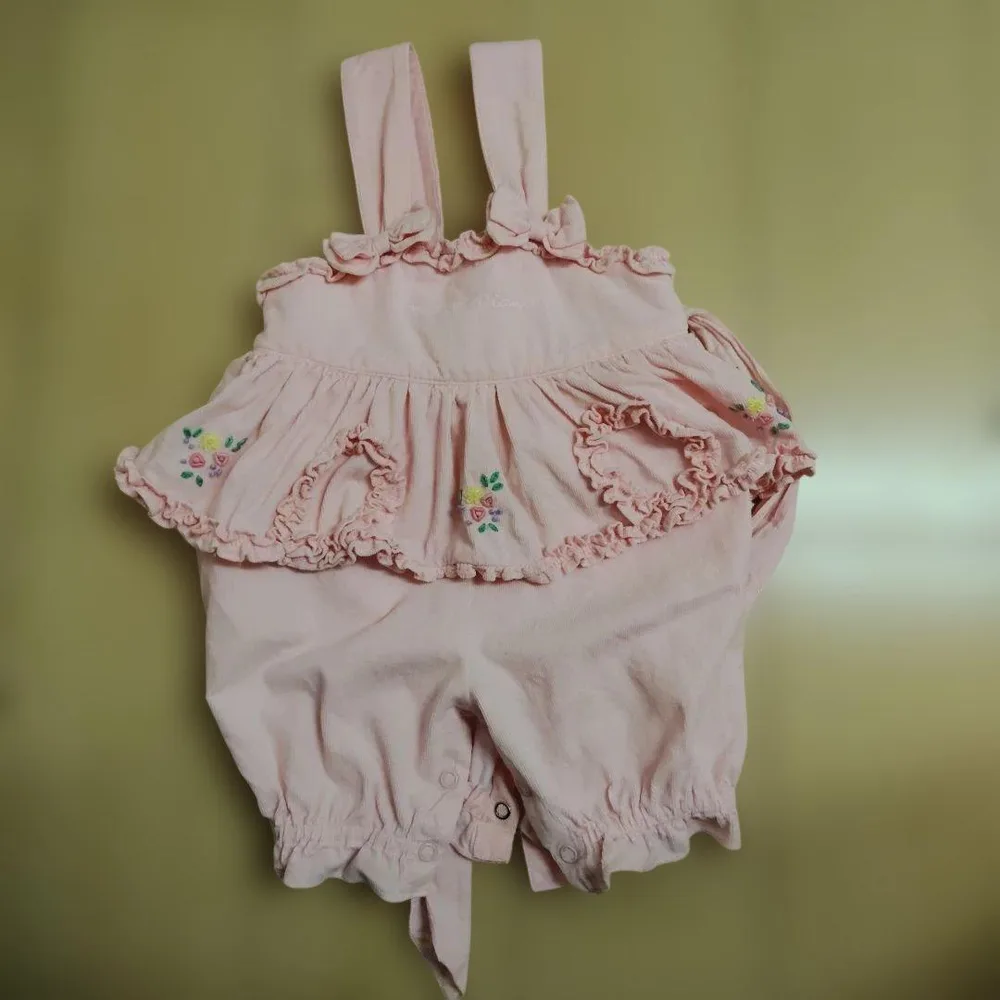【平成レトロ】メゾピアノ ダルマオール ロンパース(80㌢)フリル花刺繍 当時物