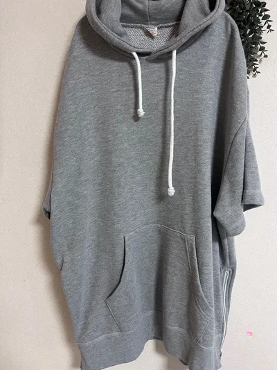 Champion 半袖 フーディー パーカー グレー