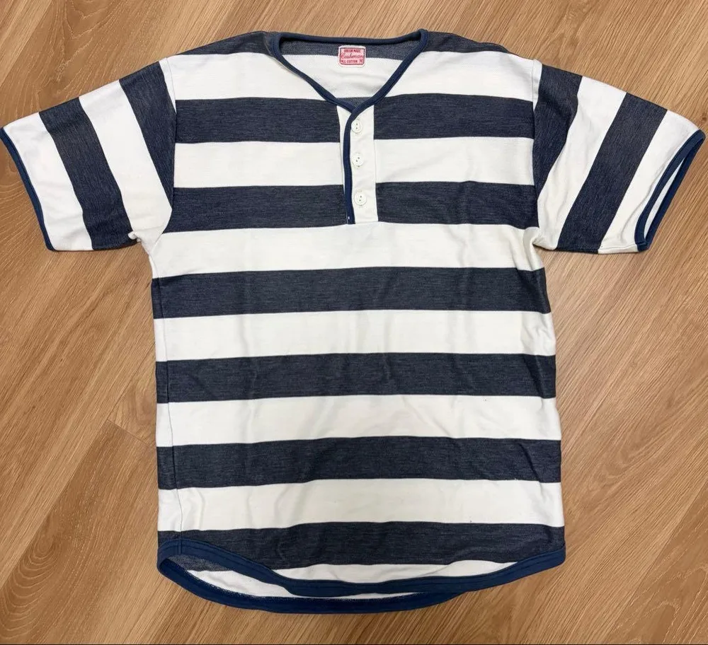 クッシュマン Cushman 半袖ヘンリーネック ボーダーTシャツ Mサイズ