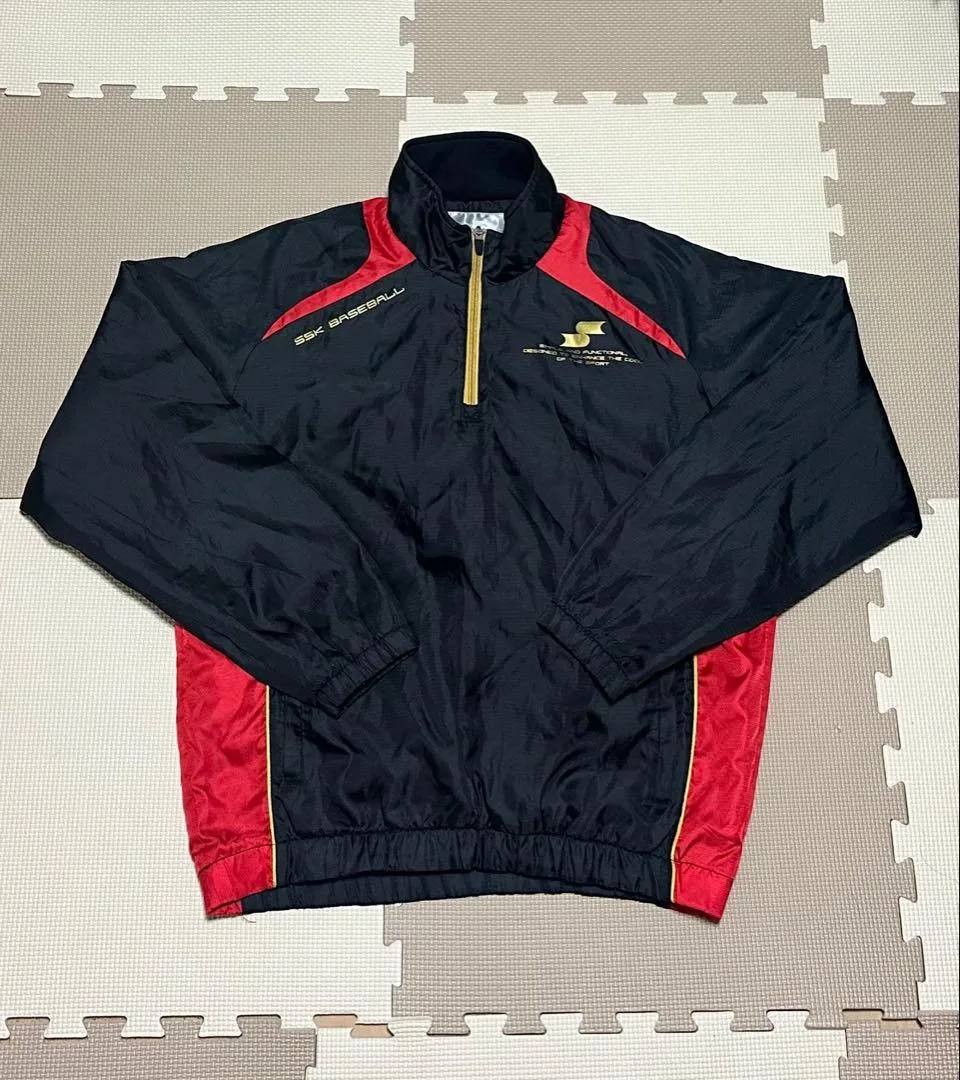 【美品】SSK 野球 ハーフジップ プレジャン Vジャン 黒×赤×金 M