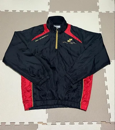 【美品】SSK 野球 ハーフジップ プレジャン Vジャン 黒×赤×金 M