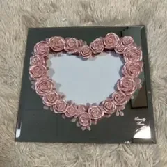 フォトフレーム ハート型 ピンク ミラー 薔薇 バラ ローズ 写真立て