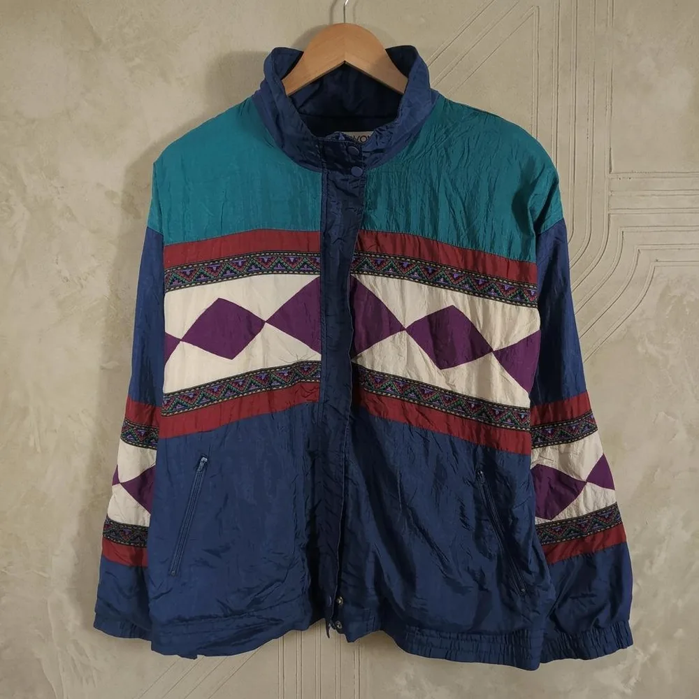 80s LAVON ヴィンテージ ナイロンジャケット マルチカラー 幾何学