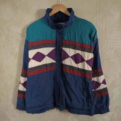 80s LAVON ヴィンテージ ナイロンジャケット マルチカラー 幾何学