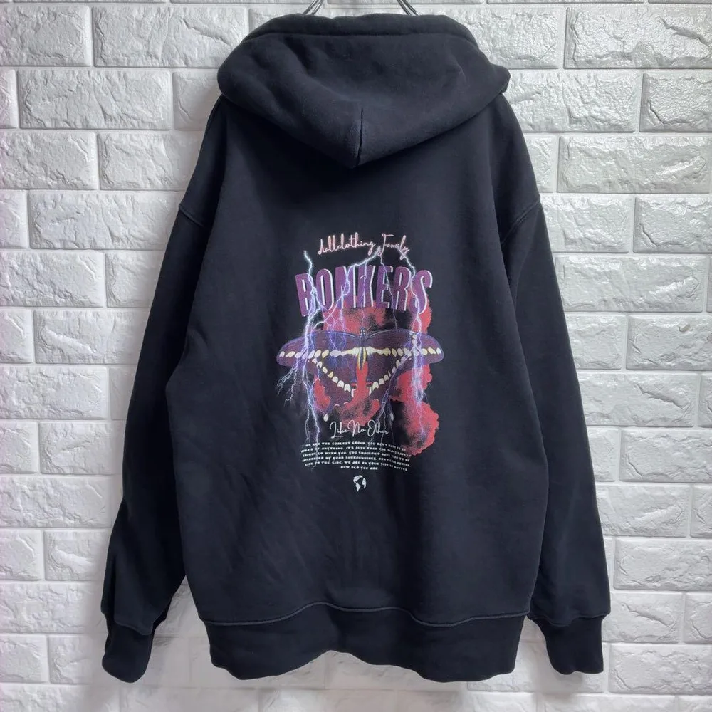 【DALL CLOTHING】パーカー XL 蝶々 黒 ダルクロージング 雷