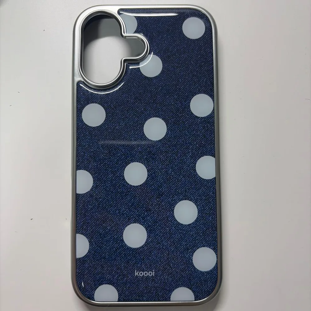 iPhone17 スマホケース ドット柄 青 水色