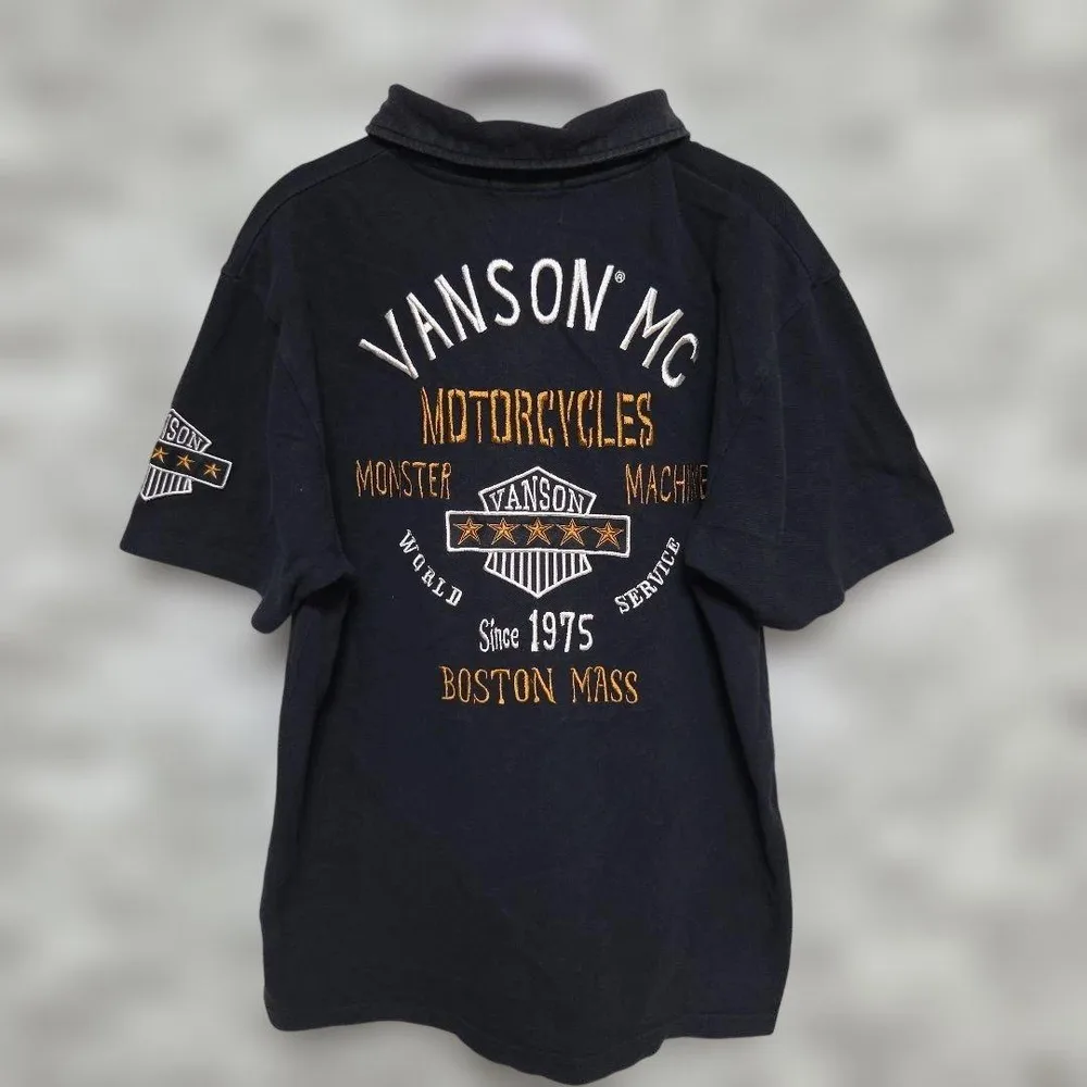 VANSON LEATHERS ポロシャツ 刺繍 ブラック L