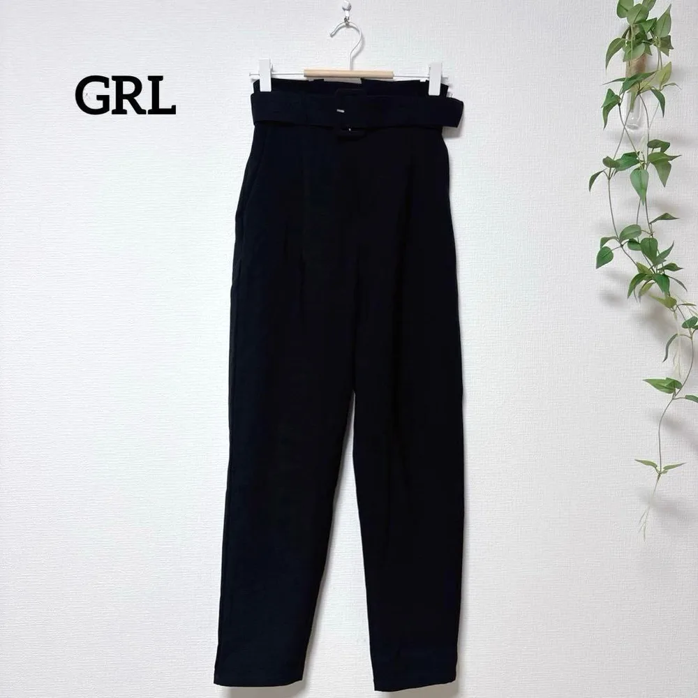 GRL グレイル ベルト付きハイウエストテーパードパンツ ブラック S
