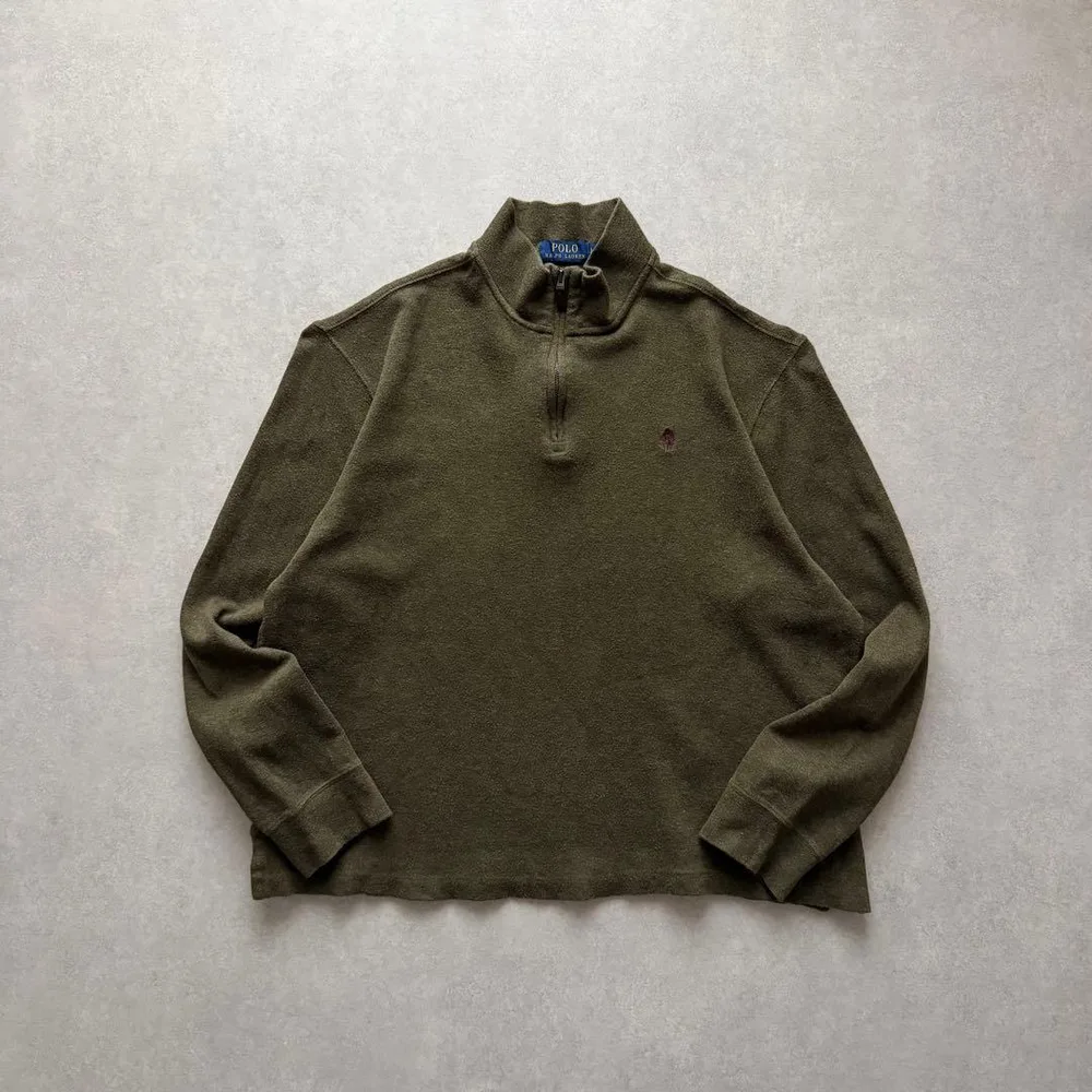 ポロラルフローレン エステートリブ ハーフジップ スウェット カーキ L刺繍ロゴ