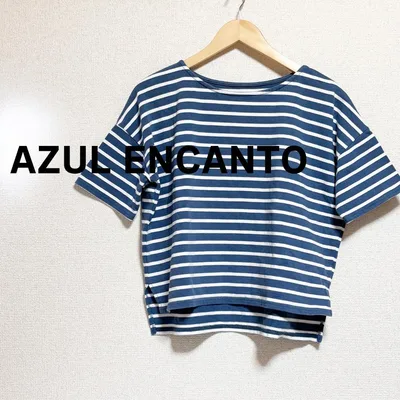 AZUL ENCANTO カットソー 長袖 ボーダー 青白 ボートネック