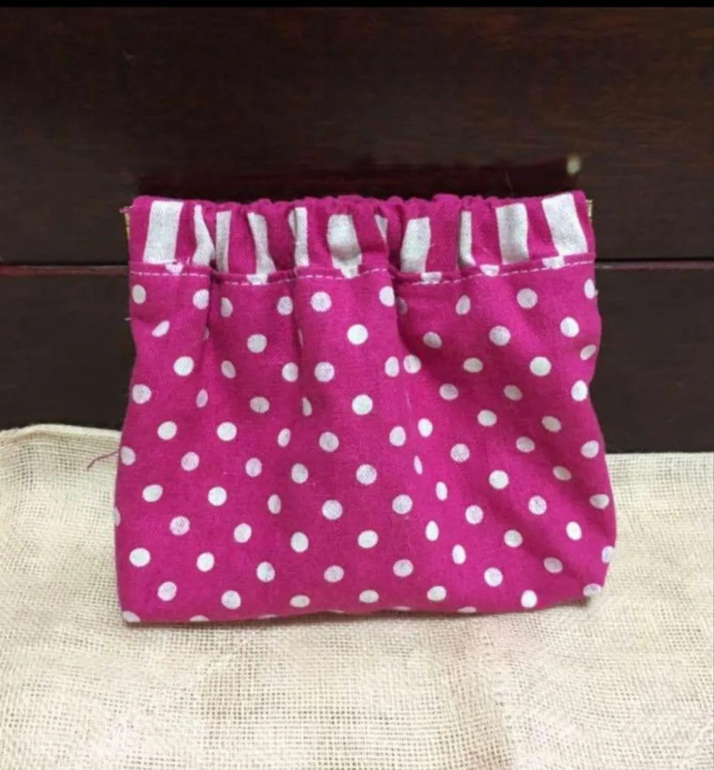ハンドメイド バネ口ポーチ水玉 ピンク