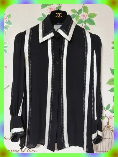 CHANEL シャツ ブラック ホワイト 36