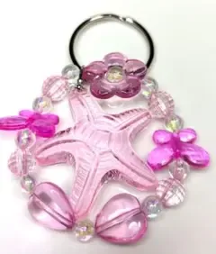 ハンドメイド ヒトデチャーム❤️ピンクビーズ装飾